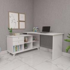 Imagem de Escrivaninha Mesa Em L Escritório Com Gavetas E Nichos Gold Branco