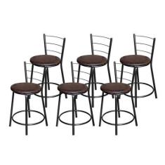 Imagem de Jogo 6 Banqueta Baixa Para Cozinha Epoxi Craqueada Assento Estofado