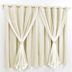 Imagem de Cortina 4 Mts Sala Quarto Malha com Voal Trilho Suisso Baratissima Palha