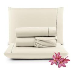 Imagem de Jogo de Lençol Micropercal 400 Fios King 4 Peças Barato - Palha