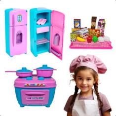 Imagem de Kit Cozinha Infantil Brinquedo Geladeira Fogao Mini Mercado - Zuca Toy