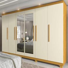 Imagem de Guarda-roupa Casal 6 Portas com Espelho com Pés Roma Yescasa Naturale/Off White