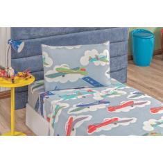 Imagem de Jogo Lençol Infantil Bouti Kids 3 Peças Estampado Avião - Bia Enxovais