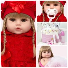 Imagem de Boneca Reborn Barata Loira Real 20 Itens Bolsa Maternidade - Cegonha R