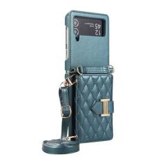 Imagem de Capa de telefone de couro crossbody Capa de telefone para Samsung Galaxy Z Flip 5 4 3 Flip5 Flip4 Flip3 5G Carteira com suporte para cartão, verde escuro, para Galaxy Z Flip4