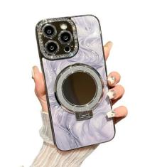 Imagem de Caso de luxo para iphone 12 13 14 15 pro max diamante espelho capa para iphone 13 14 plus suporte magnético chapeamento caso, roxo, para iphone 12