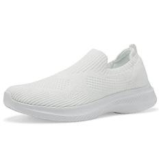 Imagem de Casbeam Tênis de corrida feminino, sem cadarço, tênis de caminhada, leve, respirável, confortável, para trabalho, academia, tênis estilosos, Branco-086, 38