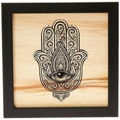 Imagem de Arte Maníacos Quadro Decorativo em Madeira Hamsa Mão de Fátima - 20x20cm (Moldura caixa em laca )