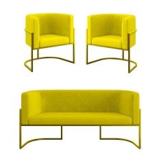 Imagem de Kit 2 Poltronas Sofá 2 Lugares Para Recepção Balaqui Amarelo