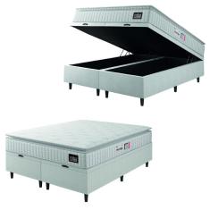 Imagem de Cama Box Baú Casal Queen Colchão Espuma D33 Pillow Top Van Gogh 158x198x70cm Branco Hellen – Suporta Até 120 Kg Por Pessoa