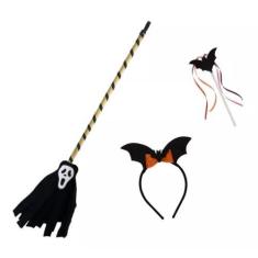 Imagem de Kit Fantasia Halloween Bruxa Infantil Tiara Varinha Vassoura - Selys, 