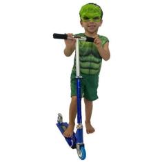 Imagem de Patinete Radical Menino Dobrável Ajustável + Fantasia Hulk - DM Toys