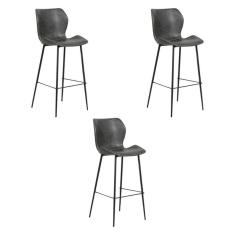 Imagem de Kit 3 Banquetas Alta Com Encosto Para Bancada Cozinha Penha R02 Pu Cinza Chumbo - Mpozenato