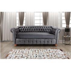 Imagem de Sofá Chesterfield Bourbon Suede 3 Lugares Novo Encanto Cinza