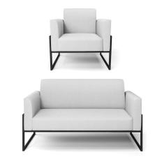 Imagem de Sofá Namoradeira com Poltrona Base Industrial Alta Preto Marisa Linho D03 - D`Rossi