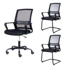 Imagem de Kit Cadeiras De Escritório, 1 Cadeira Bhutan Com Base Giratória + 2 Cadeiras Bhutan Base Fixa