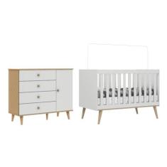 Imagem de Quarto de Bebê Berço 3 em 1 Retrô Ludmila Cômoda com Fraldário Ligia Off White Carolina Baby