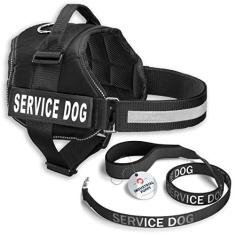 Imagem de Industrial Puppy Colete para cães de serviço com tiras de gancho e laço e conjunto de coleira para cães de serviço combinando - Arneses de PPP a 2GG - Peitoral para cães de serviço apresenta patch