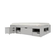 Imagem de Cama Casal Multifuncional Charme 10 GV Madeira Maciça Cinza Claro