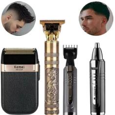 Imagem de Kit Completo : Máquina Dragão, Barbeador  E Aparador De Pêlos Kemei -