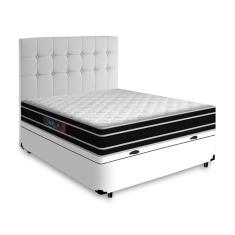 Imagem de Cama Box Baú + Cabeceira Cassis e Colchão Casal - Castor - Black White D33 - 138x188x69cm Branco