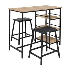 Imagem de CONJUNTO DE MESA BANCADA GOURMET 2 BANQUETAS STILO TUBO PRETO FOSCO COM TAMPO BP CARVALHO MONTREAL 1,02M X 0,50M - CIPLAFE