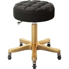 Imagem de Banqueta de oficina de trabalho com altura ajustável para serviço pesado com rodas, não é fácil de enrolar o cabelo dourado, banqueta giratória de couro PU de 440 Ib com rolamento de carga p