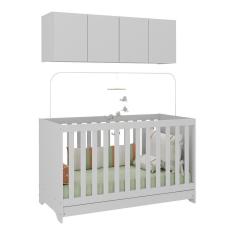 Imagem de Berço 3 Em 1 Com Colchão E Armário Aéreo 4 Portas Multimóveis Mp4158 Branco Branco