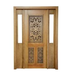 Imagem de Portal Madeira Maciça Vitrô Duplo Lima Entalhada Completa 143x213x18cm Cedro Rosa Marrom