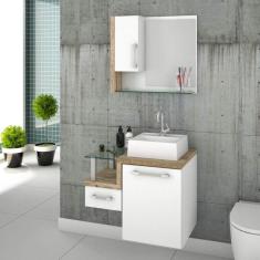 Imagem de Gabinete Para Banheiro Com Cuba Quadrada Q32 E Espelheira Com Porta Legno 630W Compace /Carvalho