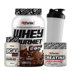Imagem de Kit Whey Protein Gourmet + Creatina 300G + Bcaa 100 Cáps + Coqueteleir