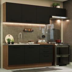Imagem de Cozinha Completa Madesa Agata 260002 com Armário e Balcão (Sem Tampo e Pia) - Rustic/Preto