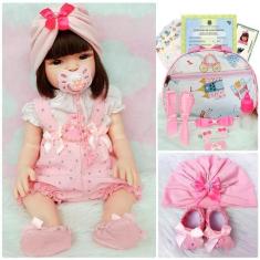 Imagem de Bebê Reborn Menina 100% Silicone Enxoval Completo + Bolsa - Mamãe Rebo