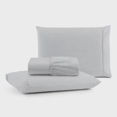 Imagem de Jogo de Lençol Luiza Casal 3 Pçs 100% Algodão 180 Fios Ponto Palito - Cinza