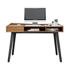 Imagem de Mesa de computador criativa moderna estação de trabalho PC 47 polegadas mesa de estudo de trabalho de madeira simples suporte moldura de aço mesa de escritório em casa com armazenamento, mesa de PC
