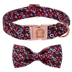 Imagem de Coleira de cachorro com flores para dia dos namorados, gravata borboleta MR. CHUBBYFACE XOXO, coleira fofa para meninos e meninas para cães pequenos, médios e grandes