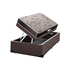 Imagem de Cama Box Baú Solteiro Colchão Espuma D45 Bordado + Box Sintético Marrom Serra Negra 62x88x188