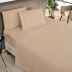 Imagem de Jogo De Lençol Moscou Solteiro Ponto Palito 3 Pçs - Cáqui - Casa Show