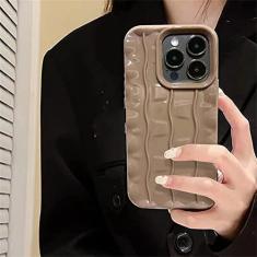 Imagem de Capa de telefone de silicone macio com textura de ondulação de água colorida 3D para iPhone 14 11 12 13 Pro Max XS X XR 6 7 8 Plus SE Capa quadrada, cáqui, para iPhone 11