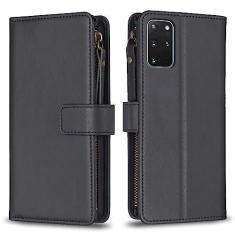 Imagem de Capa com alça de pulso para Samsung Galaxy S20+, 9 compartimentos para cartão, 1 carteira de couro com zíper, capa de celular com fecho magnético com suporte compatível com Samsung S20 Plus de 6,7