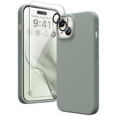 Imagem de GONEZ Capa de silicone para iPhone 14, com 2 películas + 2 películas protetoras de lente de câmera, [forro de microfibra macio anti-riscos], capa protetora de silicone líquido à prova de choque de 6,1