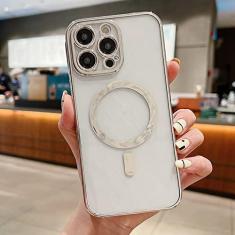 Imagem de Estojo de carga magnética sem fio transparente com revestimento de luxo para iPhone 11 13 12 14 Pro XS Max X XR 8 Plus Capa de silicone macio, prata, para iPhone 13 Pro