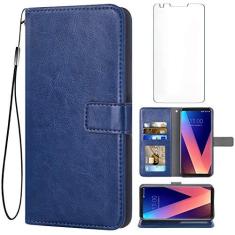 Imagem de Asuwish Compatível com LG V35 ThinQ V30 Plus Capa carteira de vidro temperado protetor de tela de couro flip porta-cartões acessórios capas de telefone para LGV30 LGV35 LG30 LG35 V 30 35 V30+ V30s