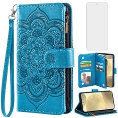 Imagem de Asuwish Capa de telefone para Samsung Galaxy S24 5G capa carteira com protetor de tela de vidro temperado e flor de couro flip porta-cartão de crédito suporte cordão acessórios de celular S 24 24S