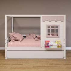 Imagem de Bicama Casinha Reta Madeira Maciça Branco- Rosa Housin