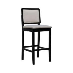Imagem de Banqueta Alta Bistrô Puffer Madeira Maciça Encosto E Assento Estofado - Preto Assento Estofado Linho Bege