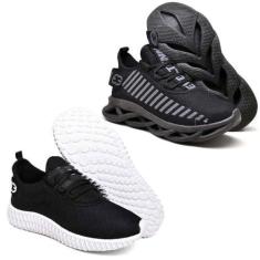 Imagem de Kit 2 tênis Esportivo Trança + Colmeia Black e Preto Branco 37