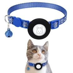Imagem de Coleira para gato Airtag, coleira para gato com fivela de segurança e sino, coleira reflexiva para gatos em 9,5 mm de largura com suporte para Airtag para pequenos animais de estimação, gatos, filhotes e gatinhos