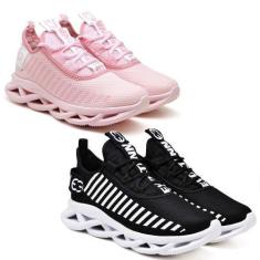 Imagem de Tênis Esportivo Masculino Evoltenn Academia - 2 Pares Preto E Rosa