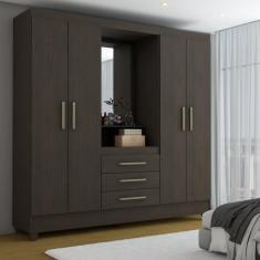 Imagem de Guarda-Roupa Solteiro Capelinha 4 Portas 3 Gavetas com Espelho ébano - Panorama Móveis